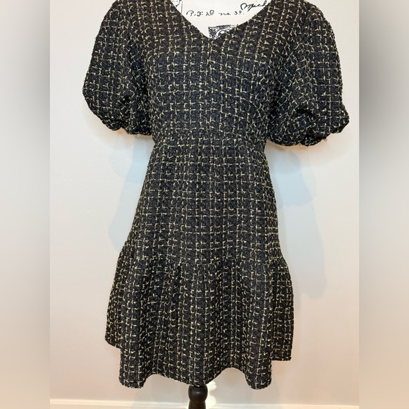 NWT, Avara Cindy Short Party Dress in Black/Gold Tweed, Size SMALL - Picture 4 of 16